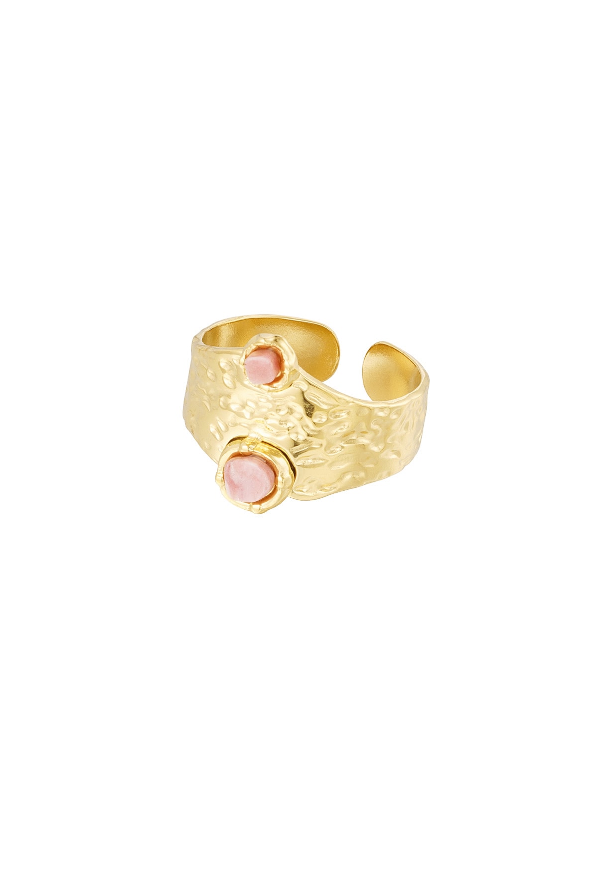 Anello robusto con doppia pietra - oro rosa h5 