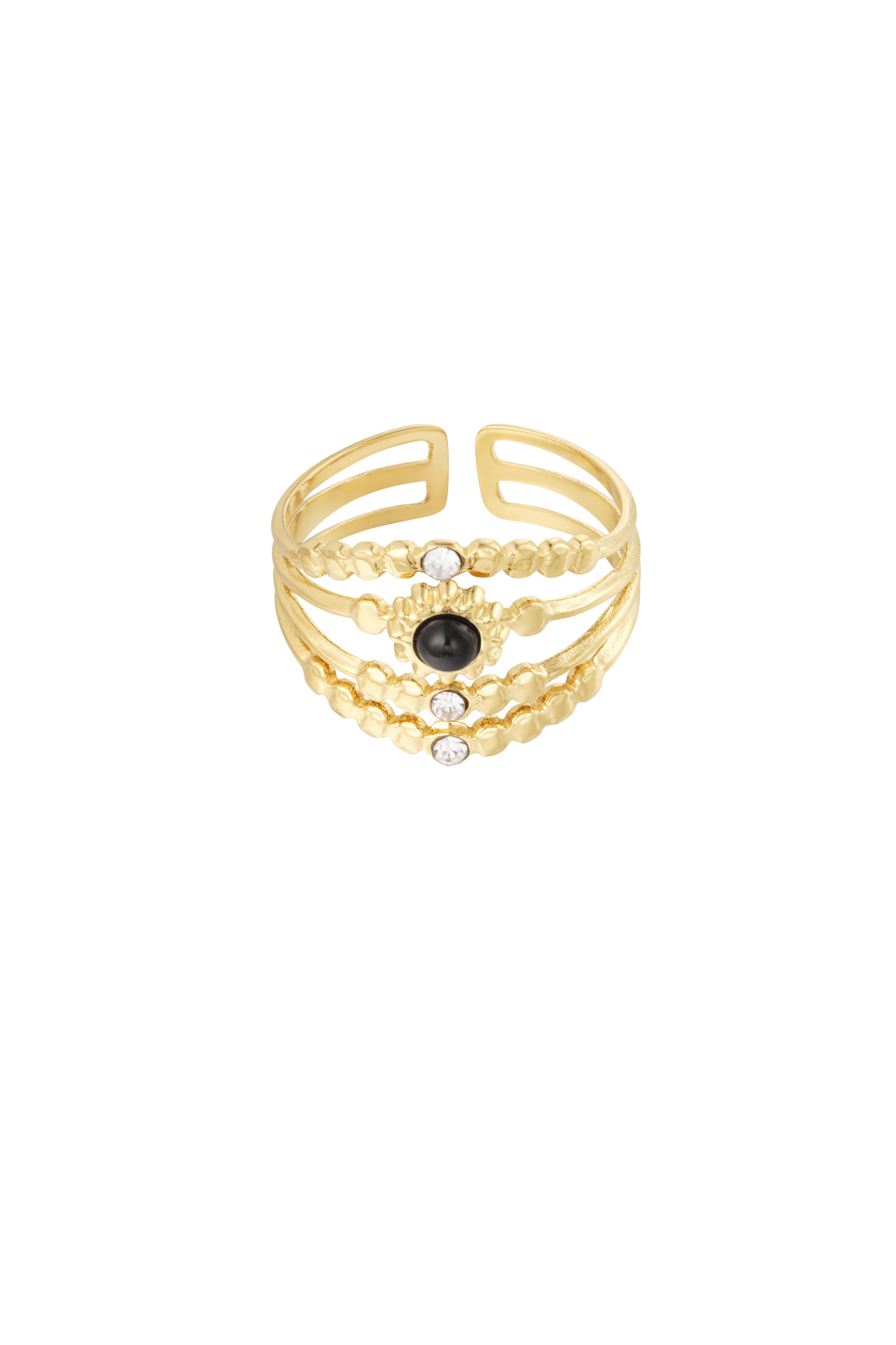 Ring four-layer with stones - Gold color/black/white 