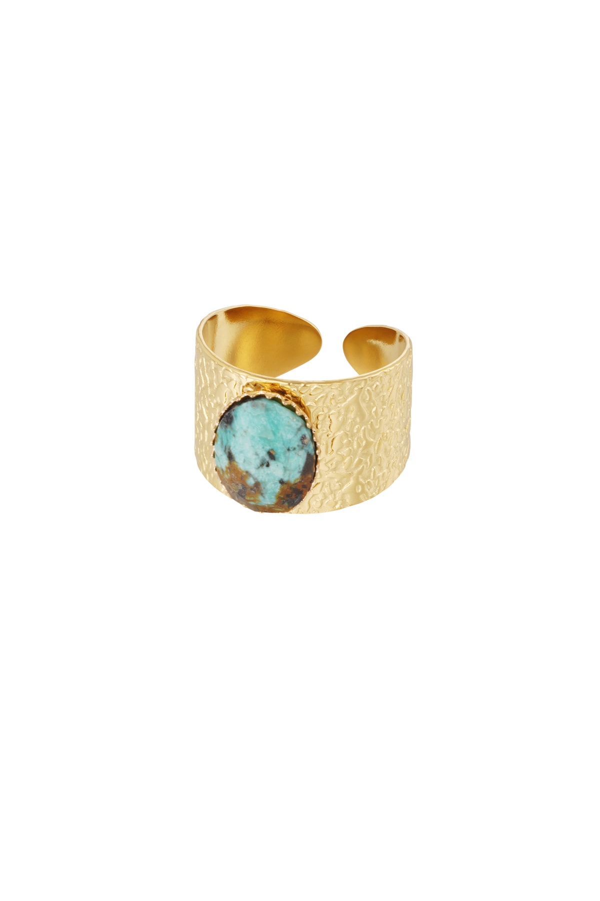 Robust ring with stone - green gold h5 