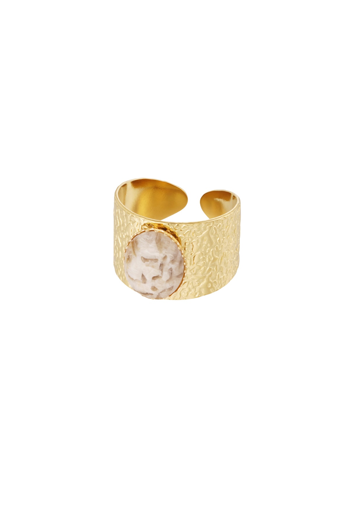 Robust ring with stone - beige gold h5 