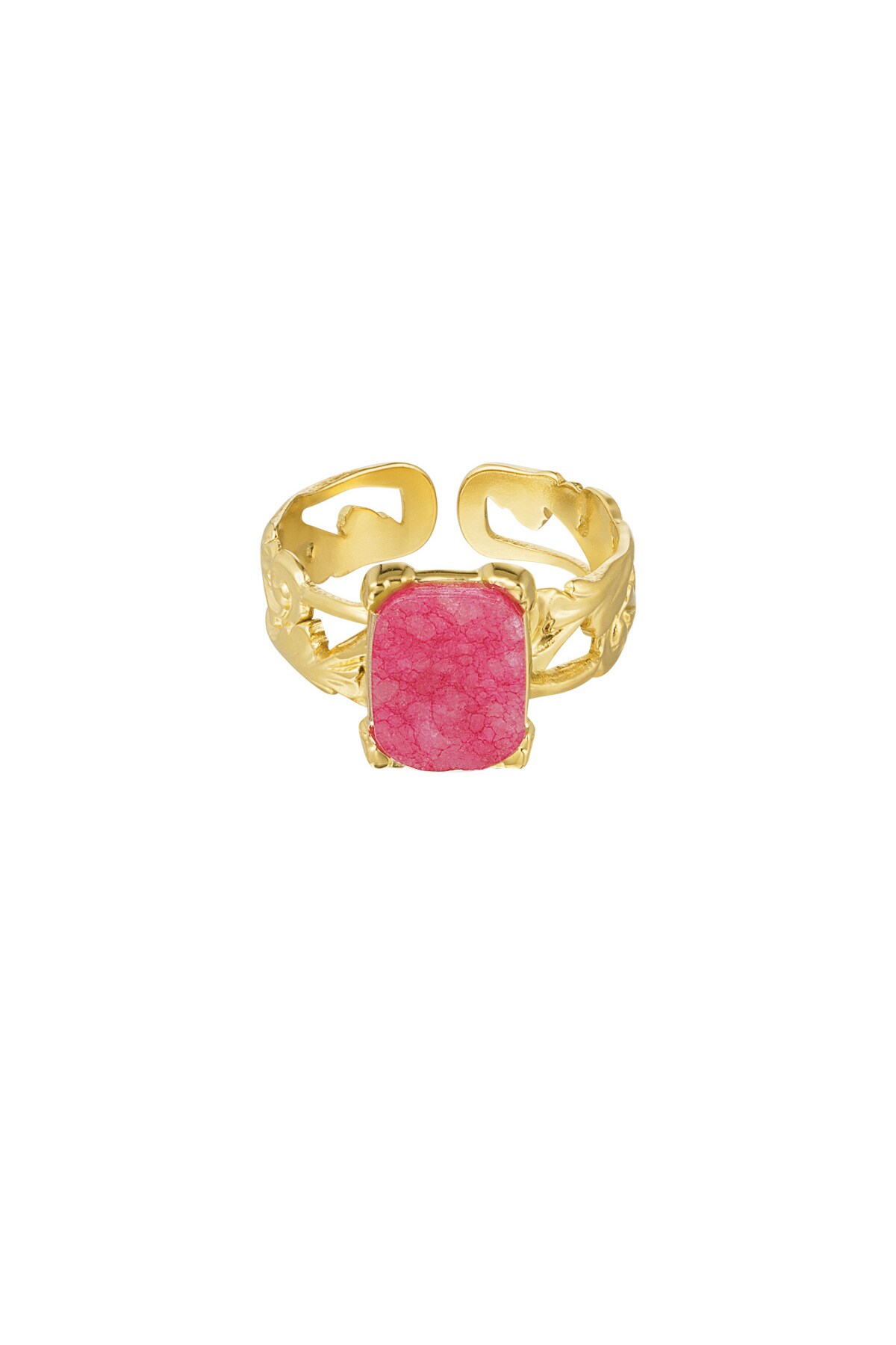 Ring elegant rectangular stone - gold/fuchsia h5 