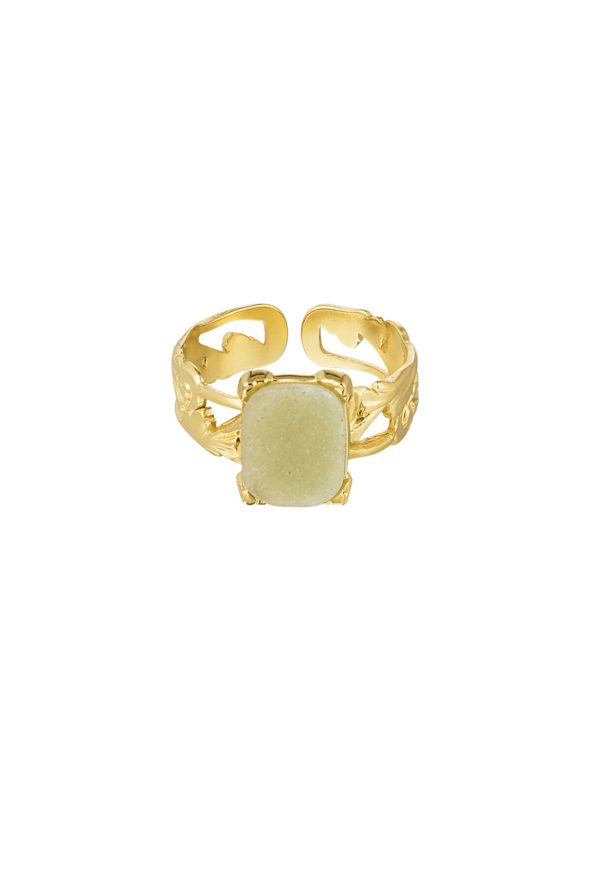 Ring graceful rectangular stone - gold/lime 