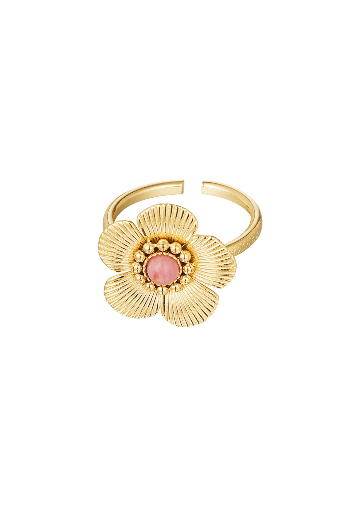 Ring flower with stone - gold/salmon h5 