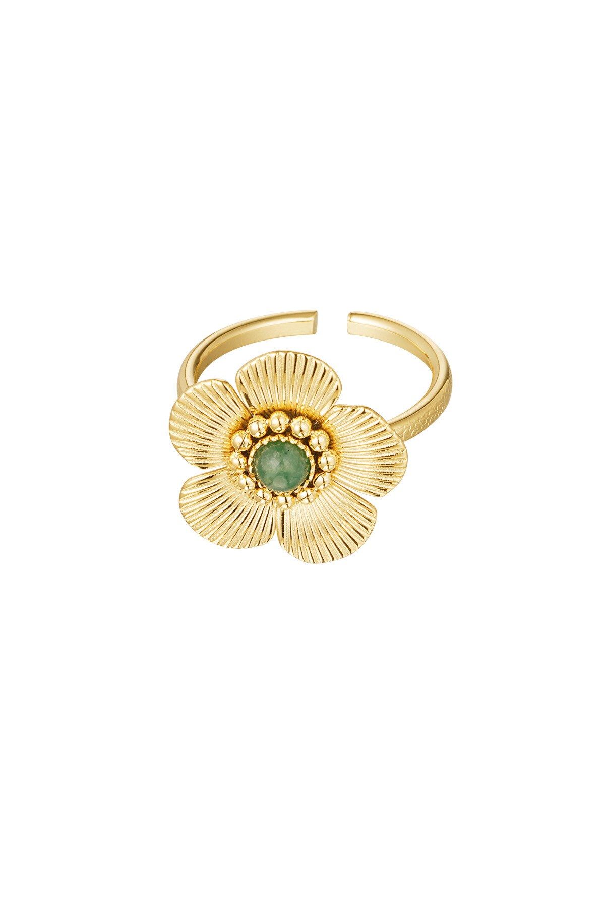 Ring flower with stone - gold/green 