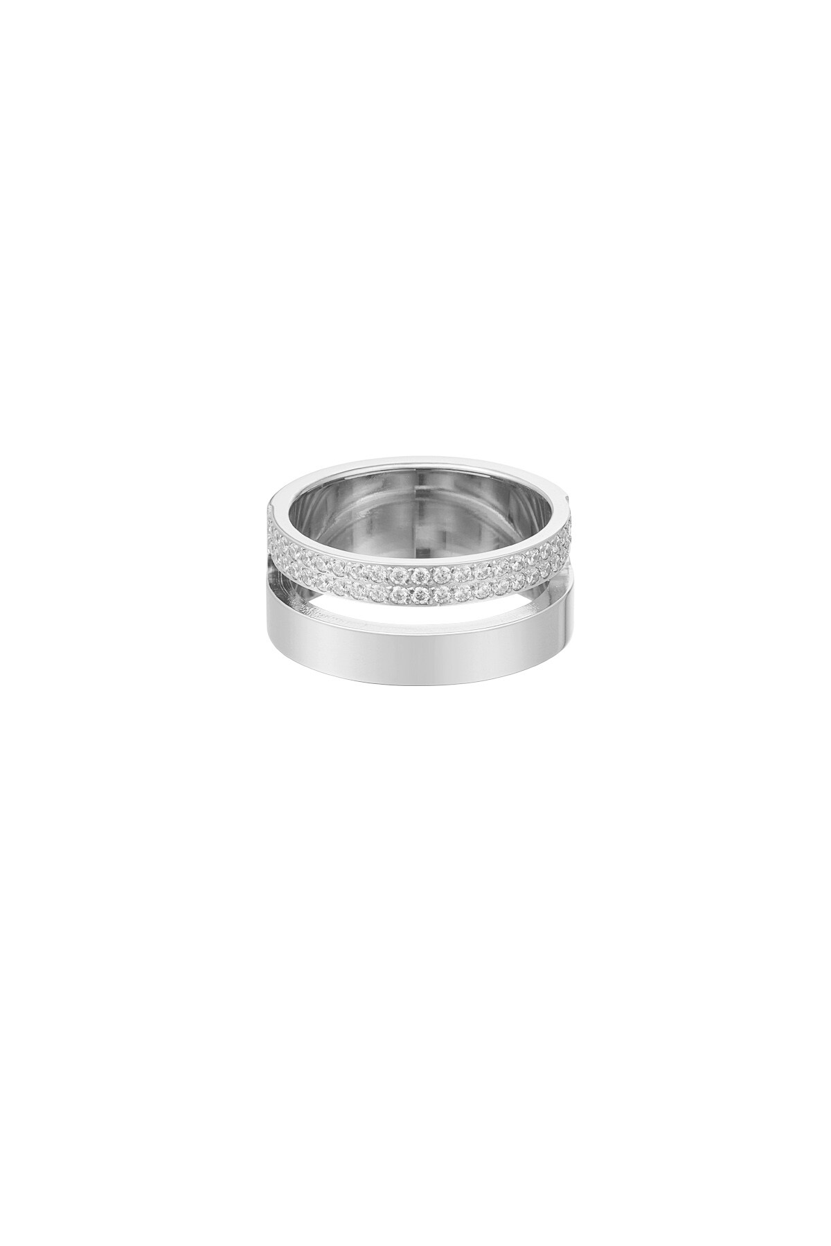 Ring double with stones - Silver color h5 