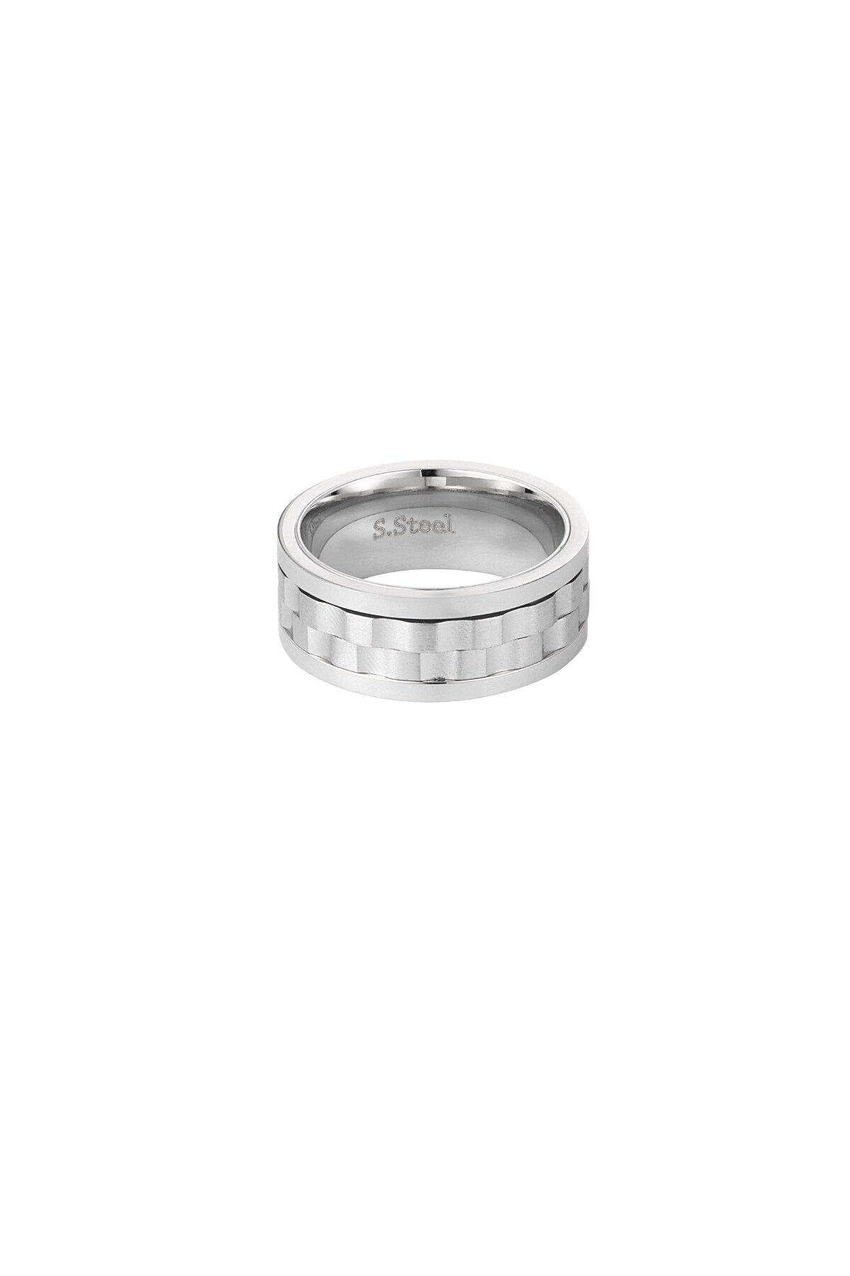 Men's ring ribbed - Silver color h5 