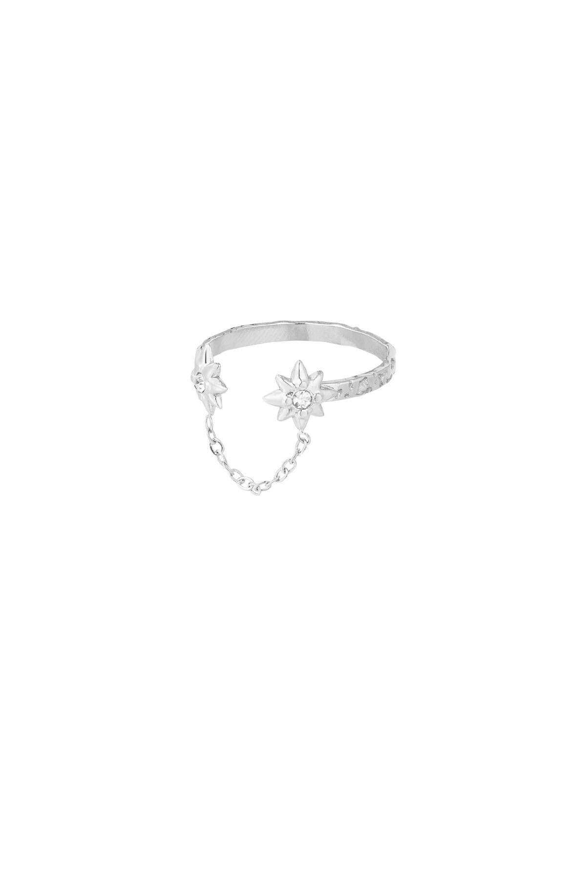 Star ring with chain - Silver color h5 