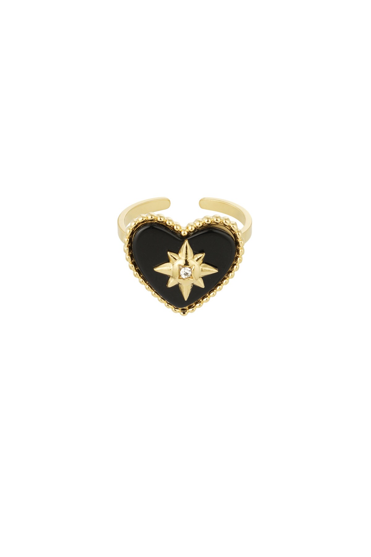 Love ring with stone - black/gold  