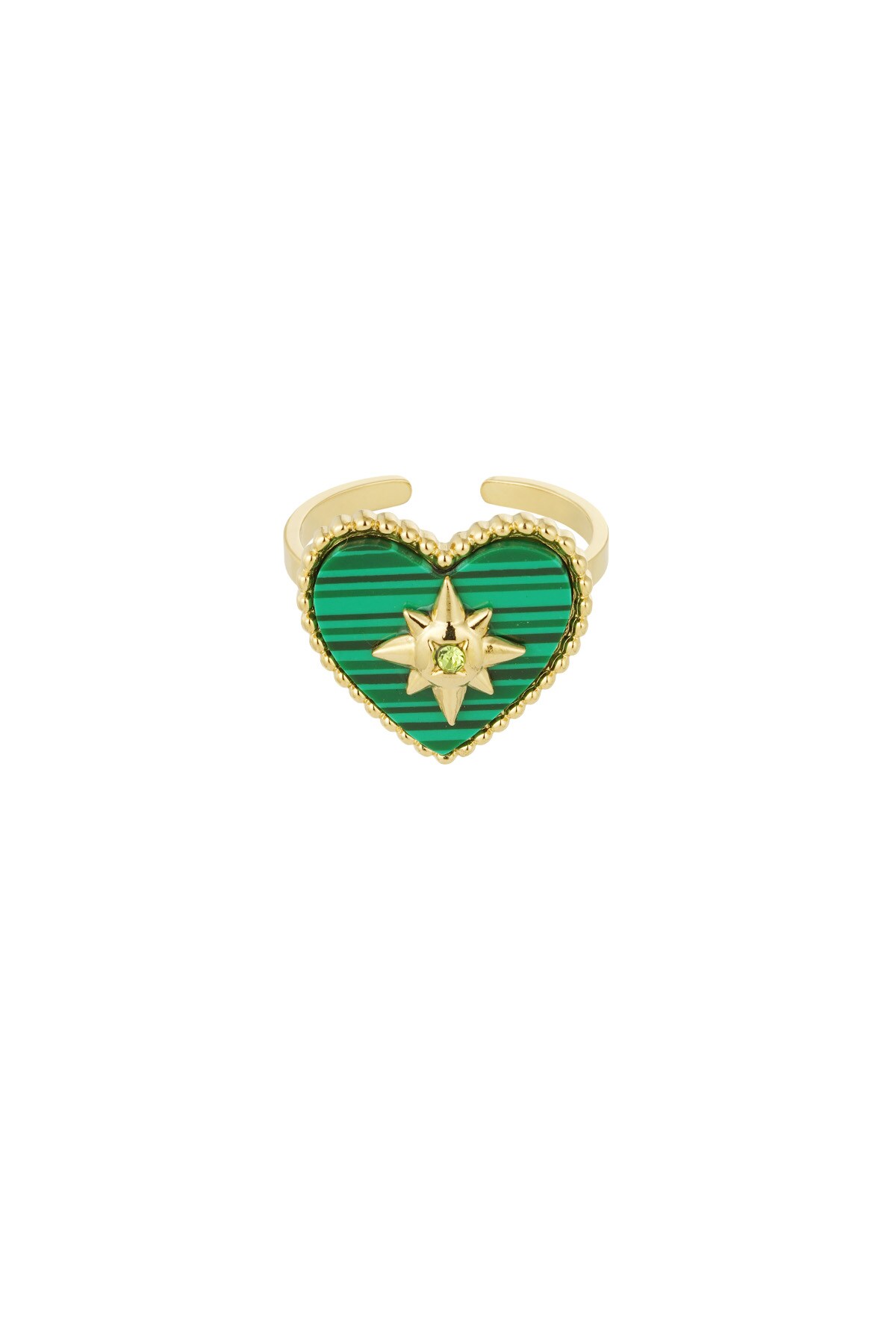 Love ring with stone - green/gold  