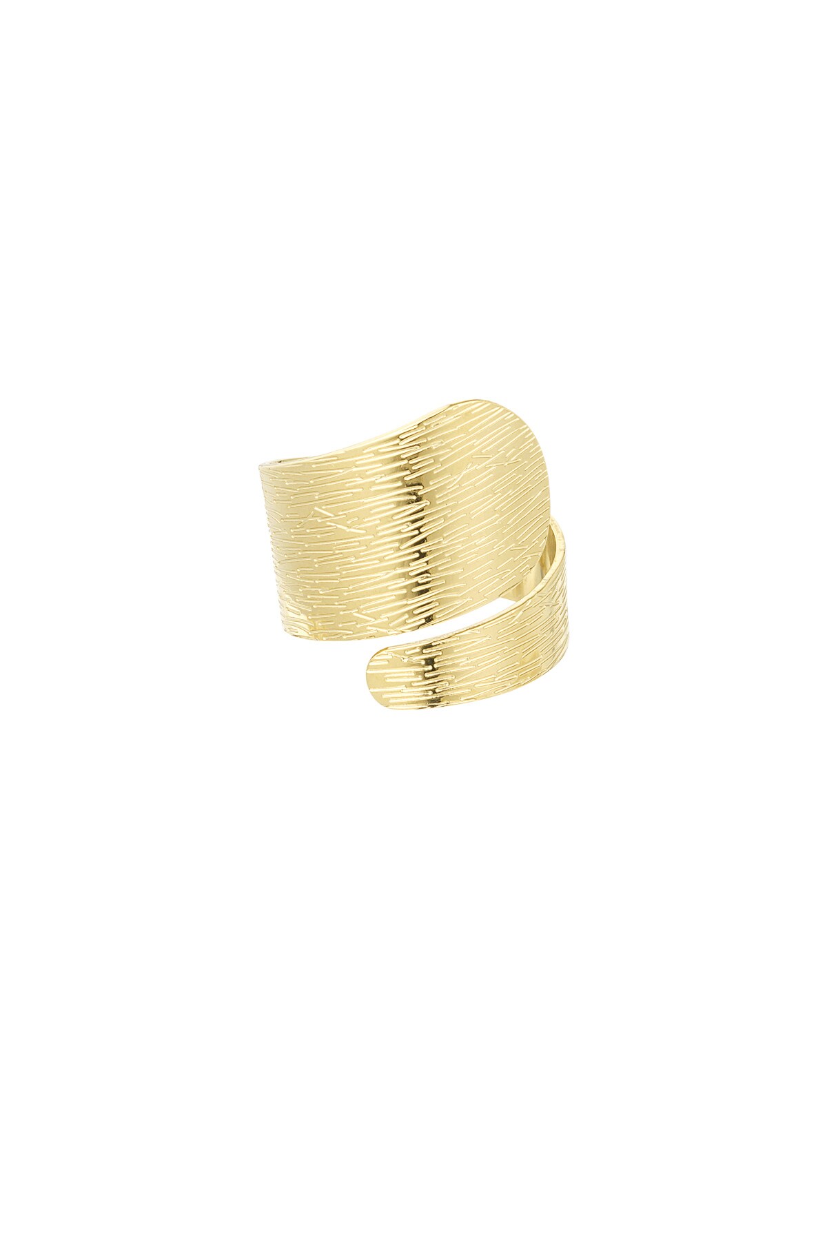 Twisted ring with structure - Gold color h5 