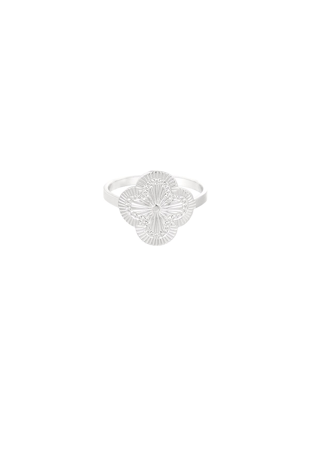 Clover ring with structure - Silver color h5 