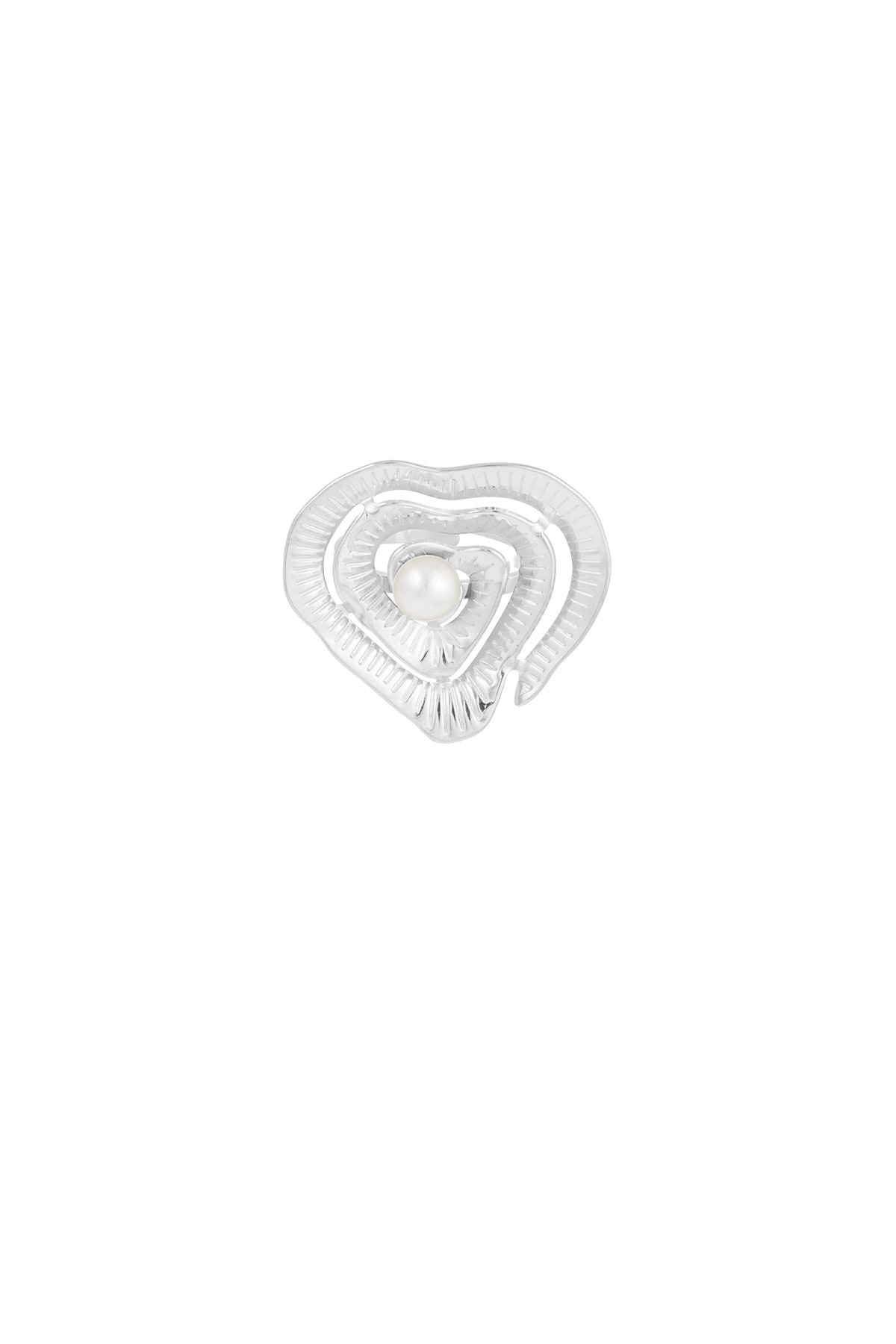 Statement heart ring with pearl - Silver color h5 