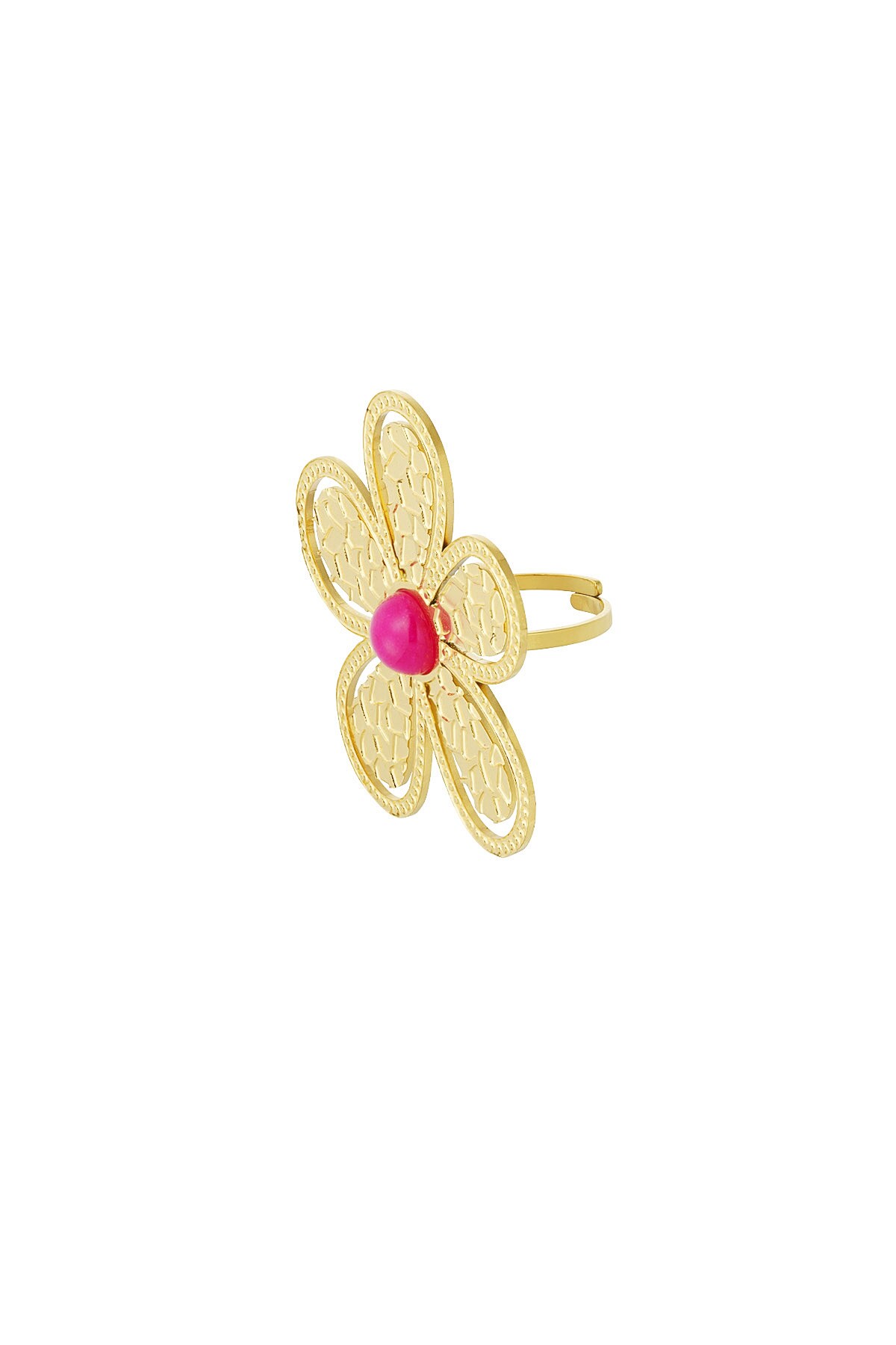 Ring flower pink stone - Gold color h5 Picture3