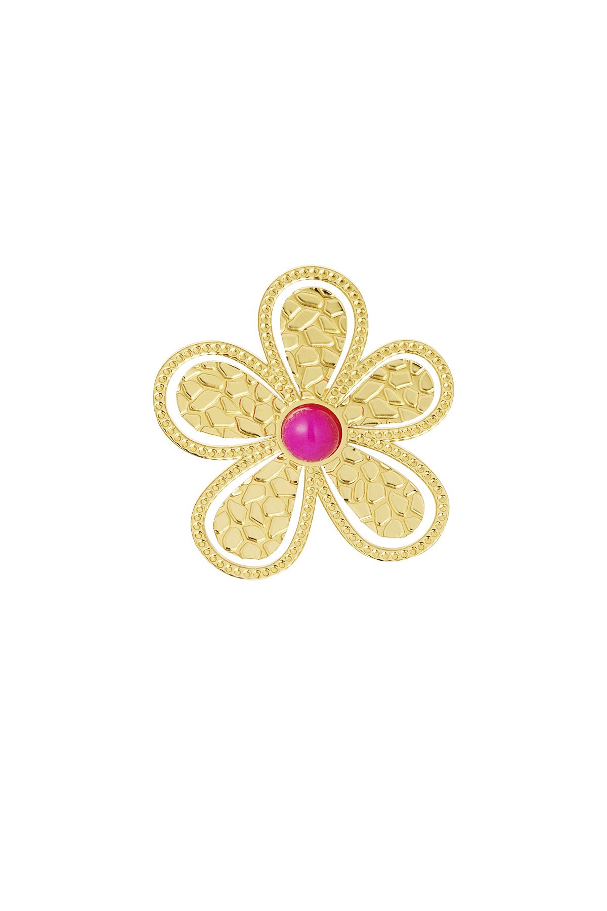 Ring flower pink stone - Gold color h5 