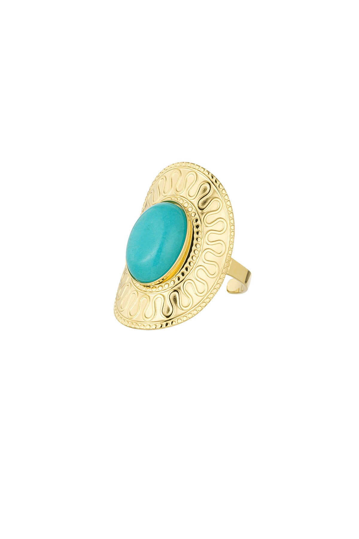 Oval ring with green stone - Gold color h5 