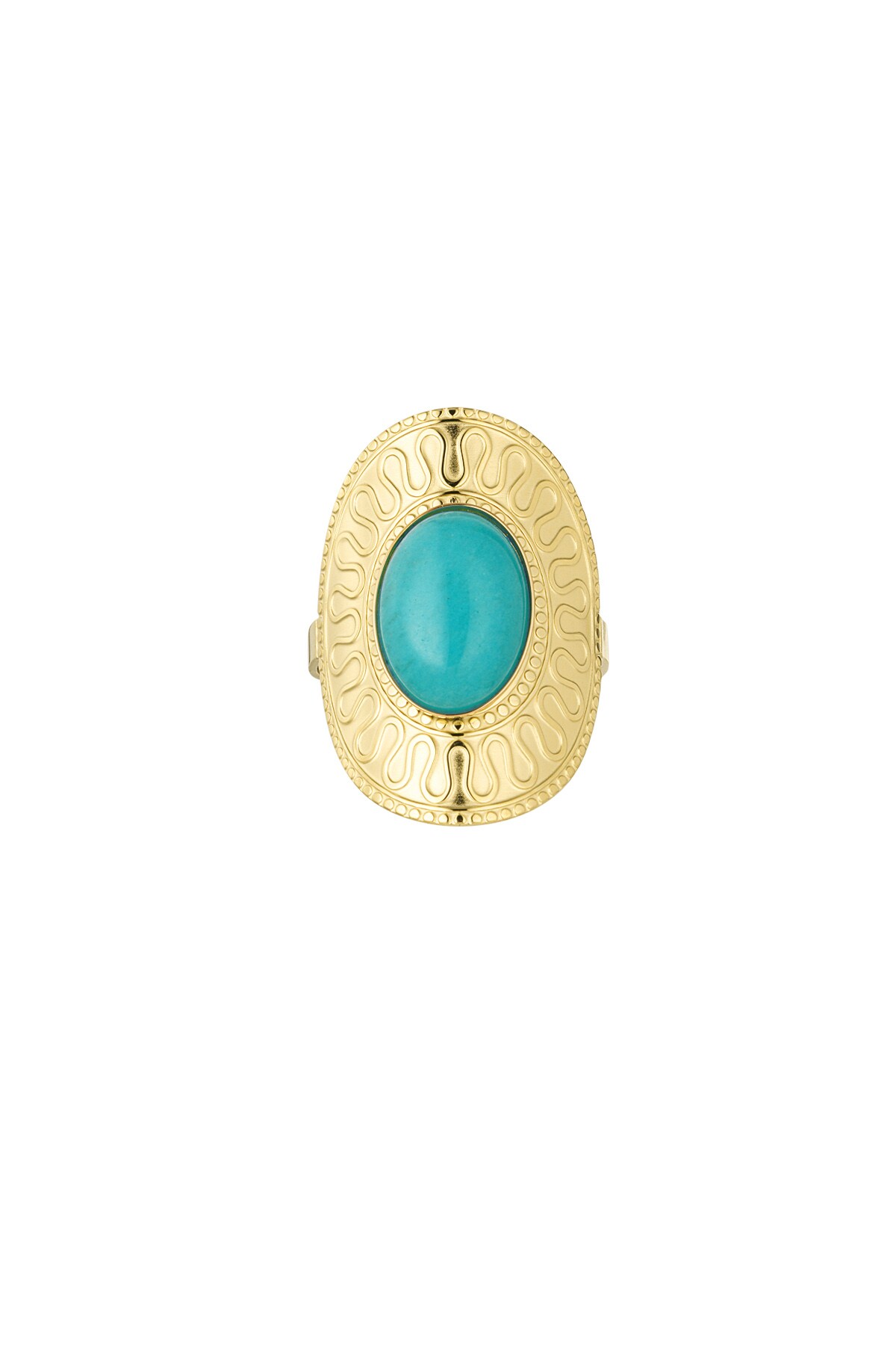 Oval ring with green stone - Gold color h5 Picture3