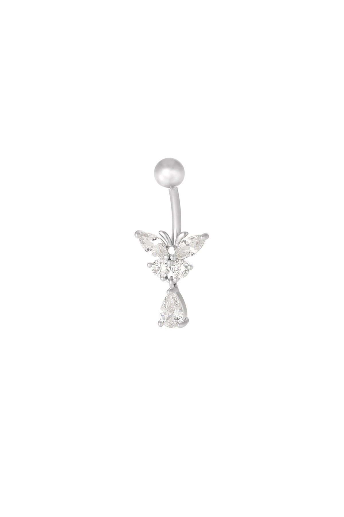 Navel piercing crystal curve - Silver color h5 