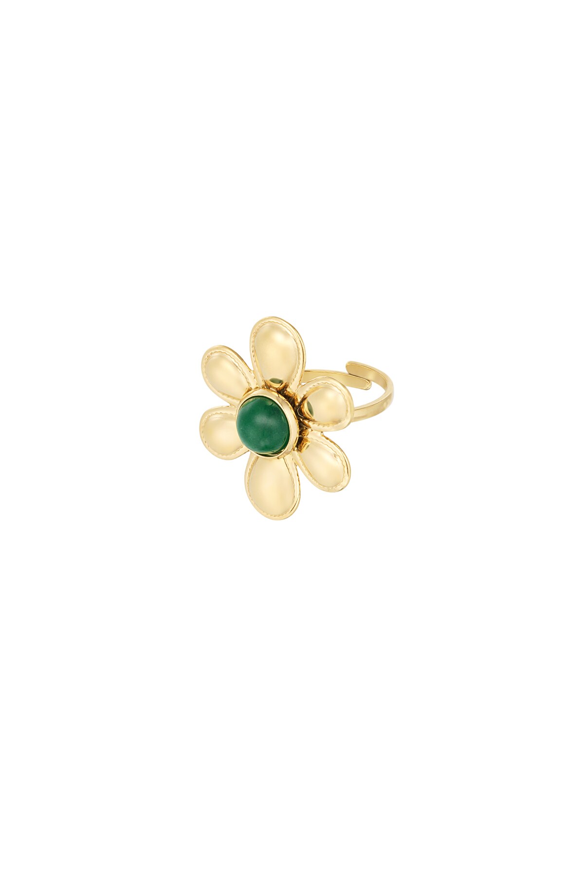 Flower with colored stone ring - green 