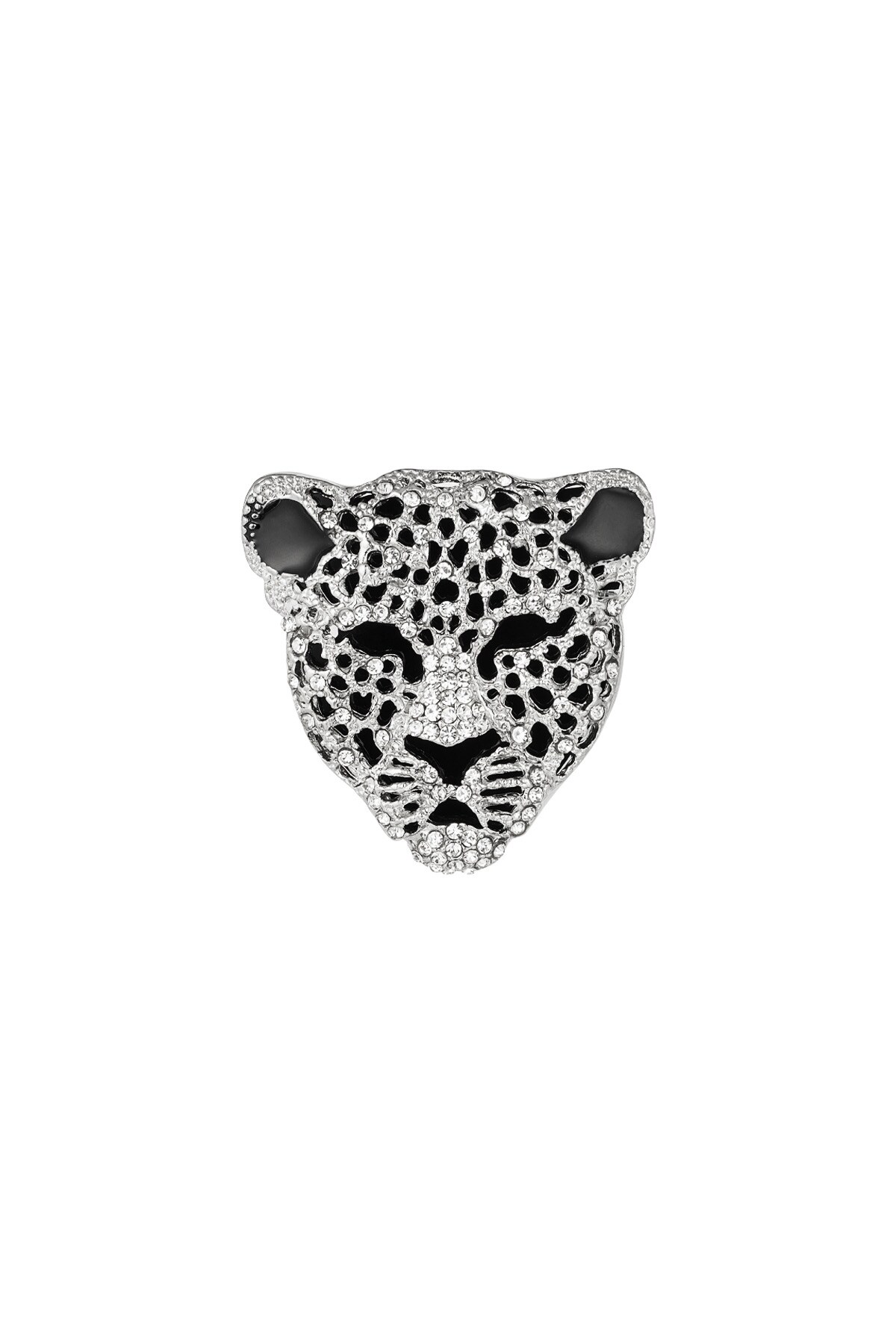 Leopard brooch - black & silver h5 