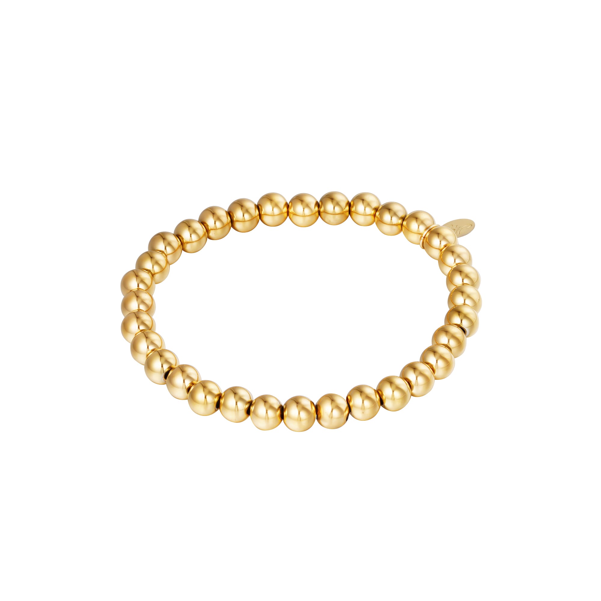 Bracelet Big Beads Gold Color Stainless Steel-6MM 