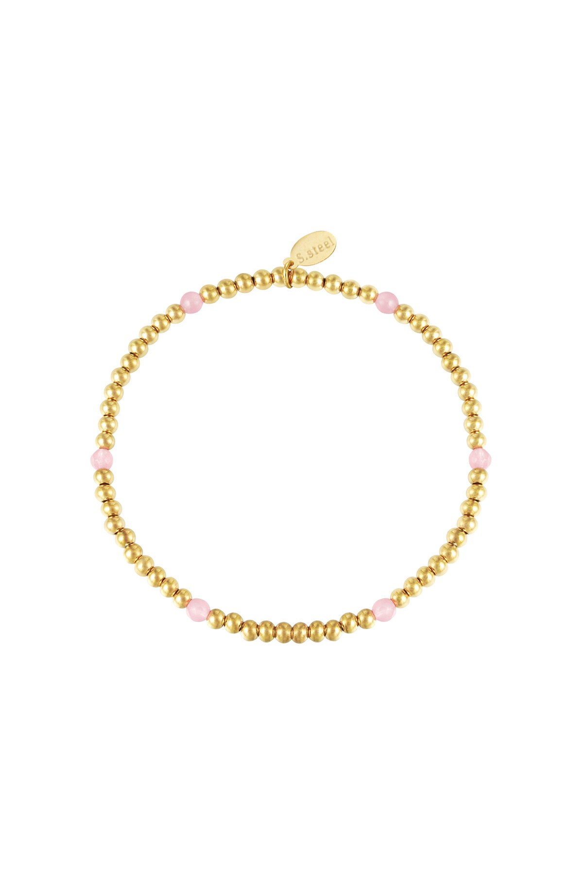 Bracelet Diamond Beads Pink & Gold Stainless Steel 