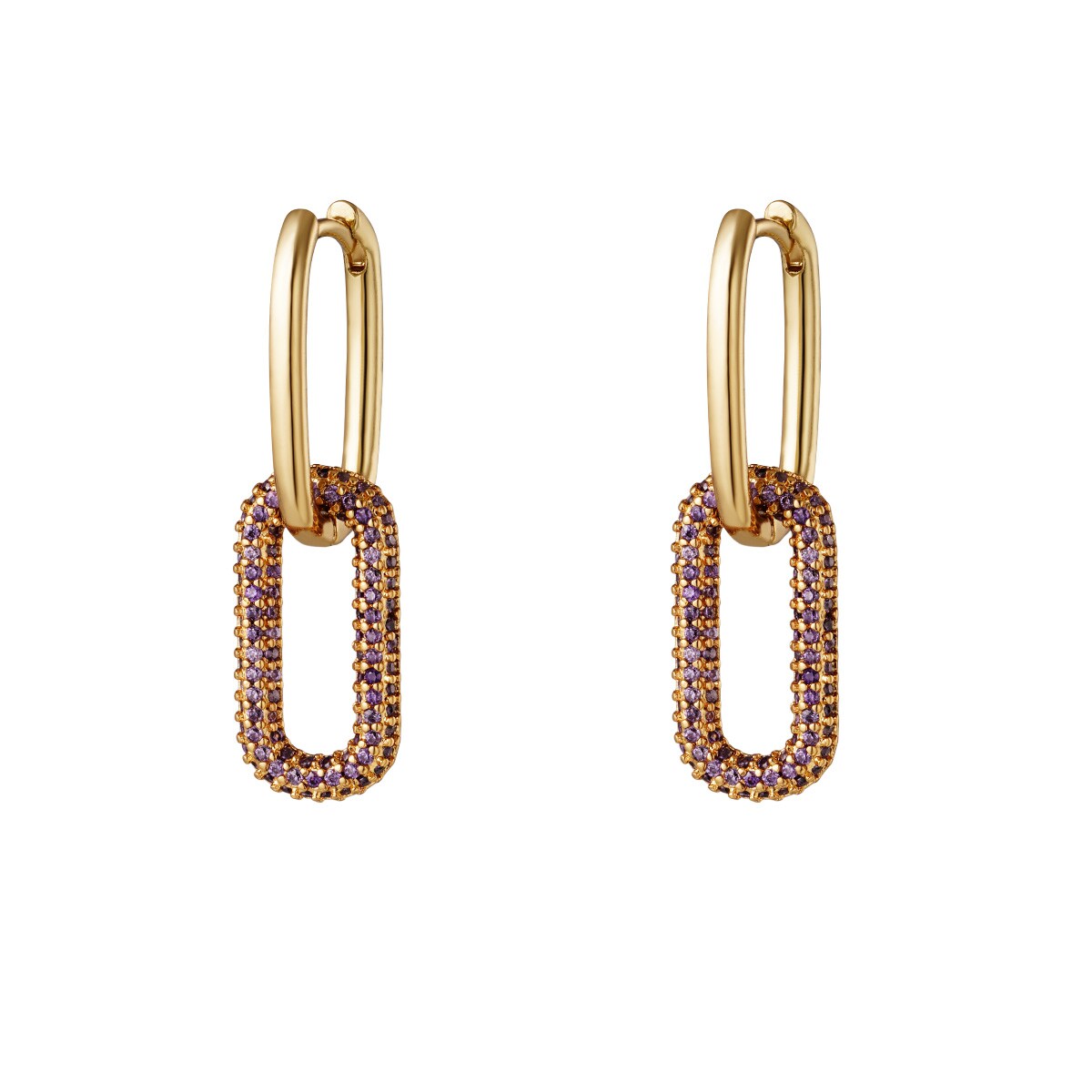 Copper linked earrings with zircon stones - Small 