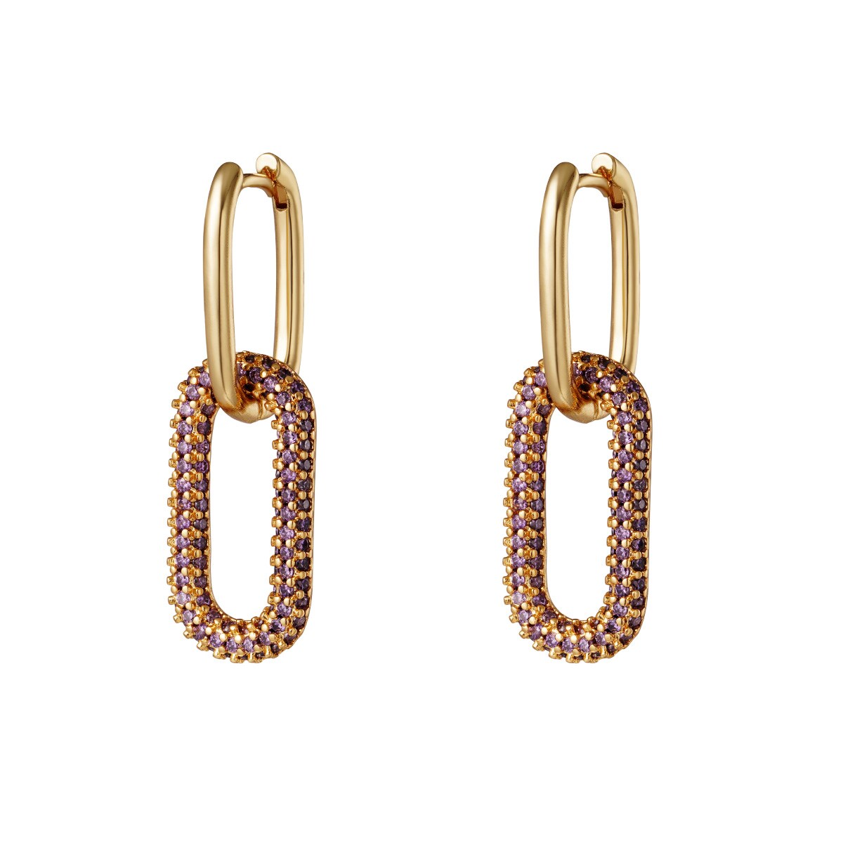 Copper linked earrings with zircon stones - Large h5 