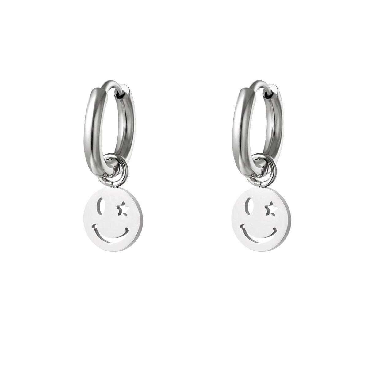 Stainless steel earring smiley and star h5 