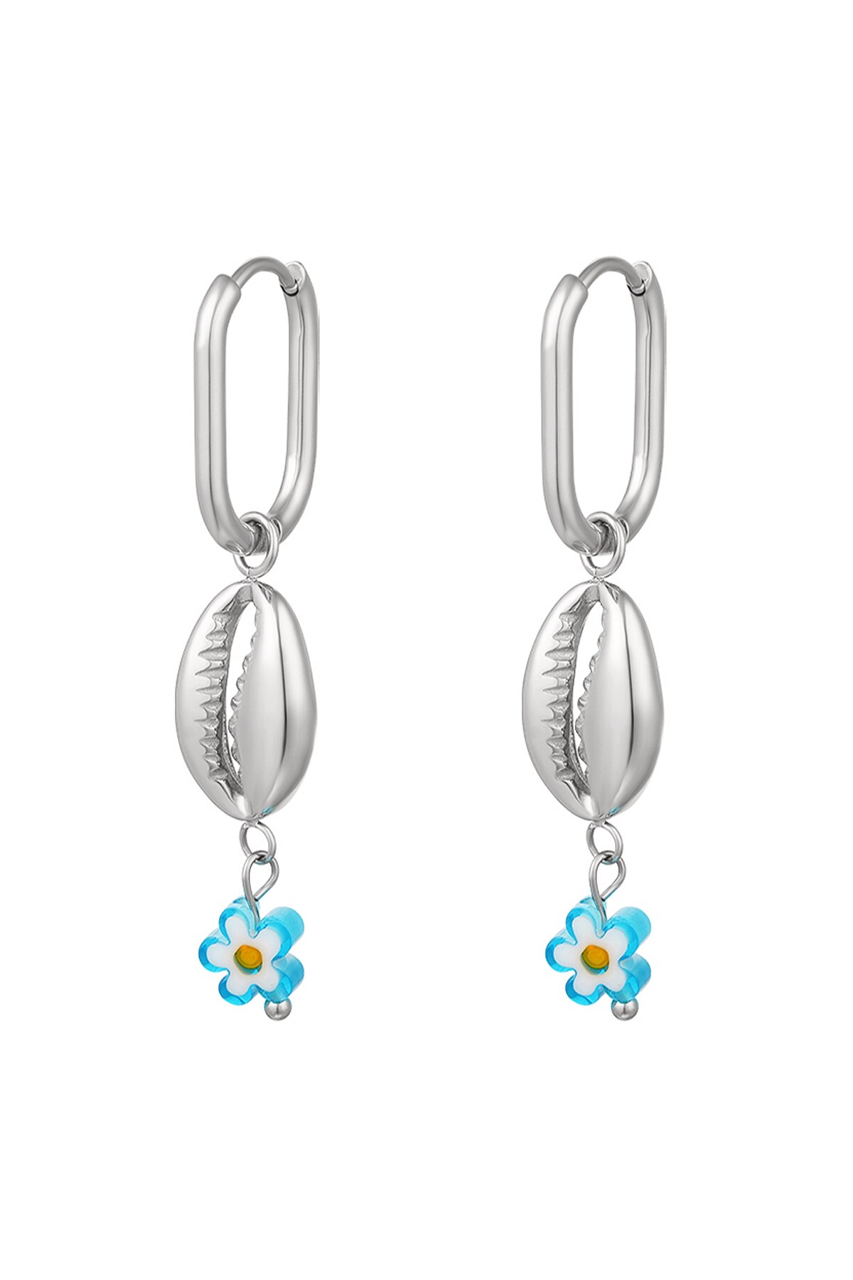 Blue daisy earrings - Beach collection Silver Stainless Steel 