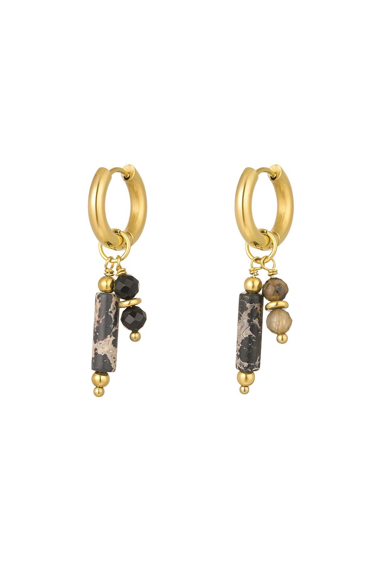 Earrings natural stone charms - black gold 