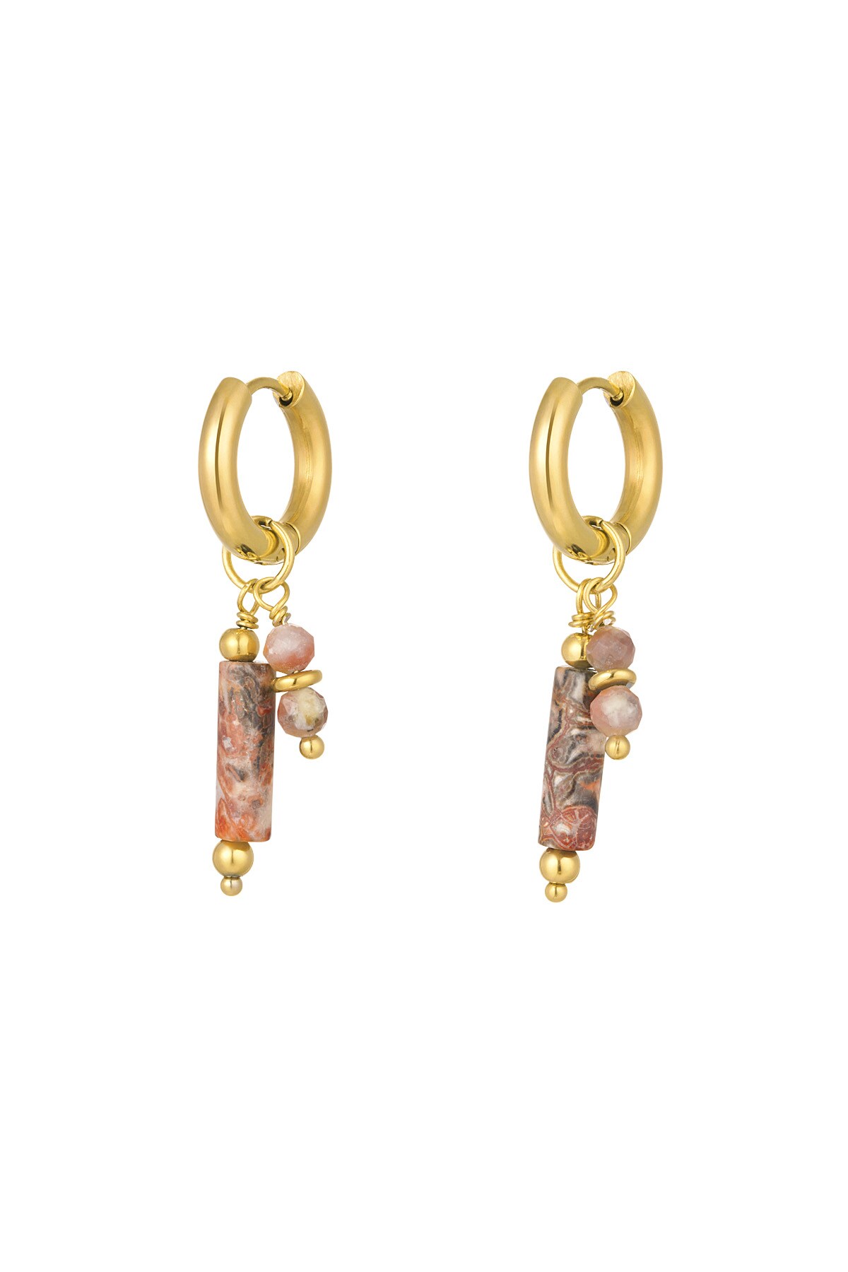 Earrings natural stone charms - red 