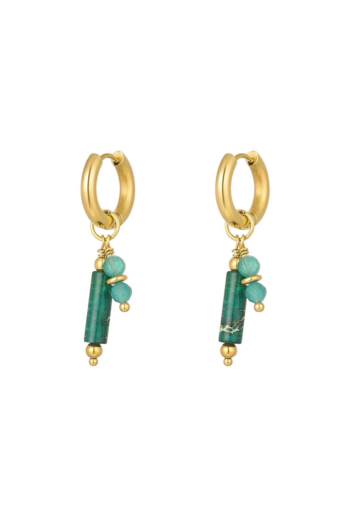 Earrings natural stone charms - green gold 