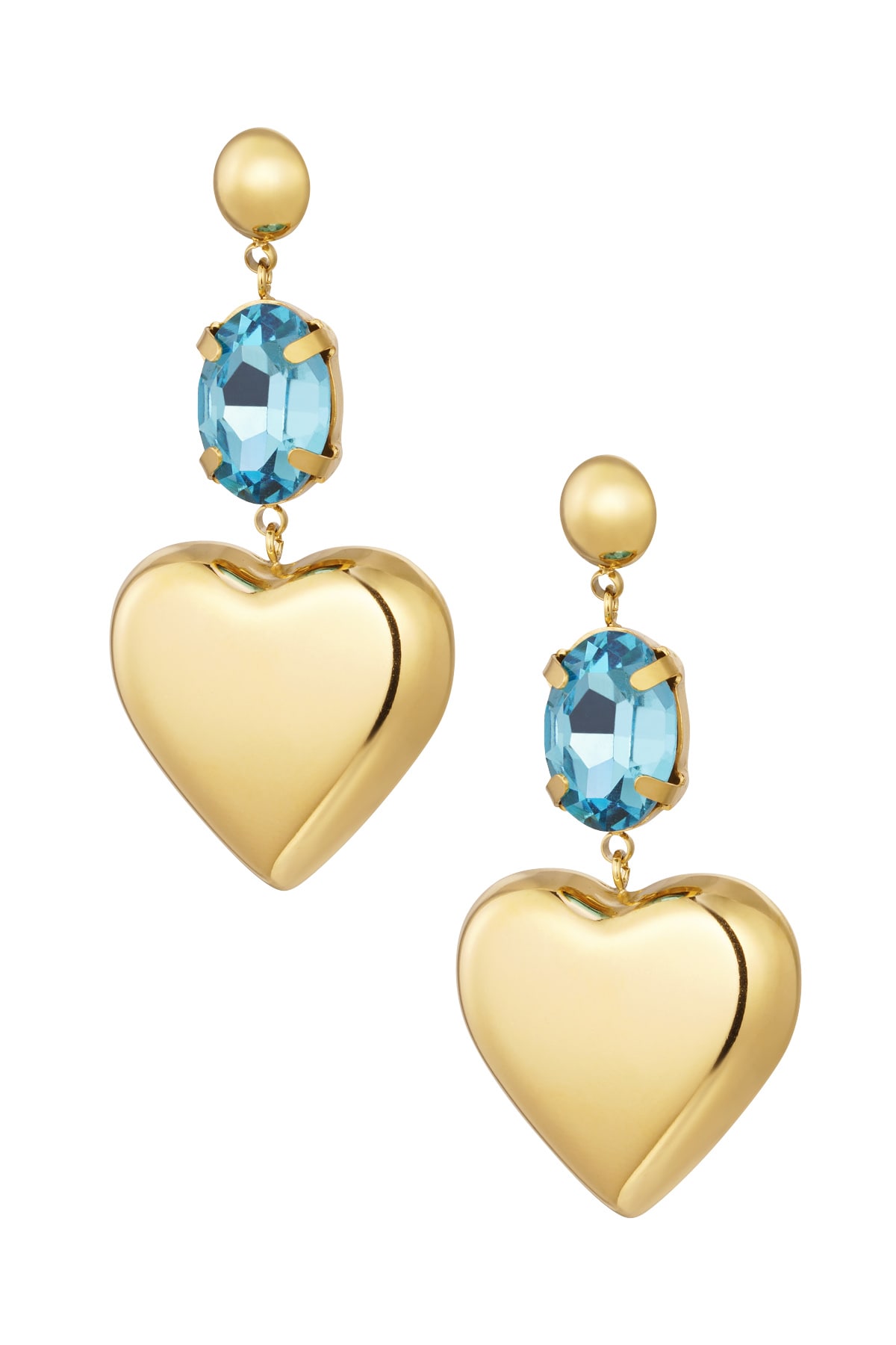 Earrings heart with stone - gold/blue Stainless Steel h5 