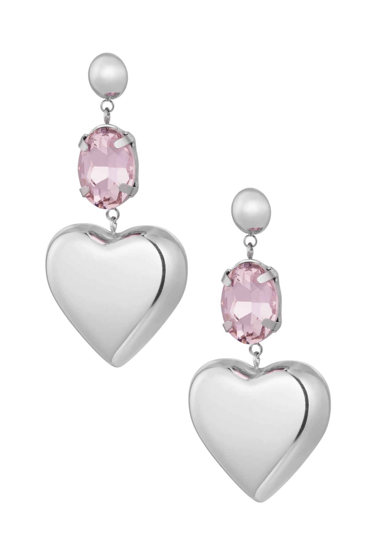 Earrings heart with stone - pink/silver Stainless Steel h5 