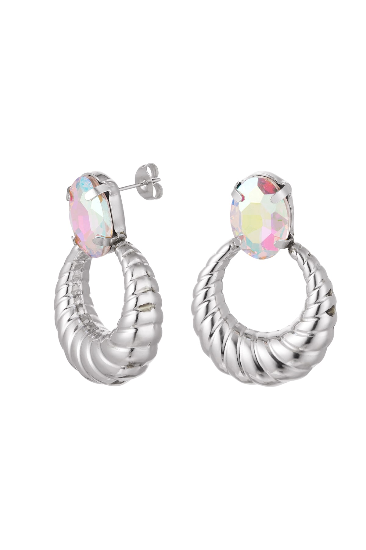 Earrings twist with stone - silver color Stainless Steel h5 