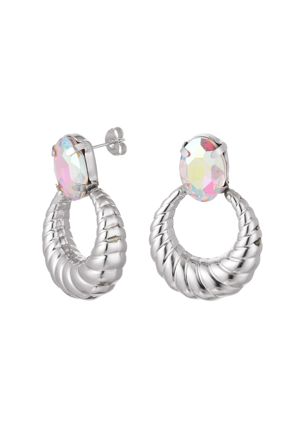 Earrings twist with stone - silver color Stainless Steel 