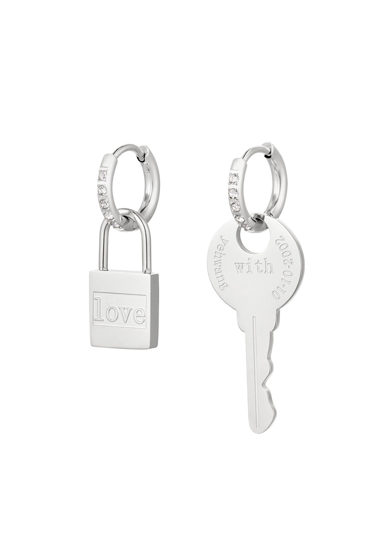 Earrings key & lock - silver Stainless Steel h5 