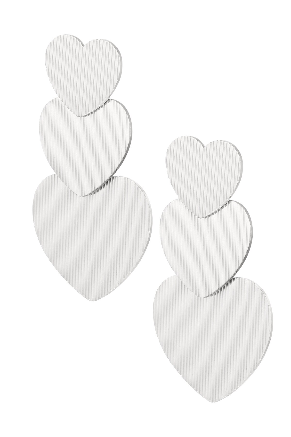 Earrings 3 times heart - silver Stainless Steel h5 