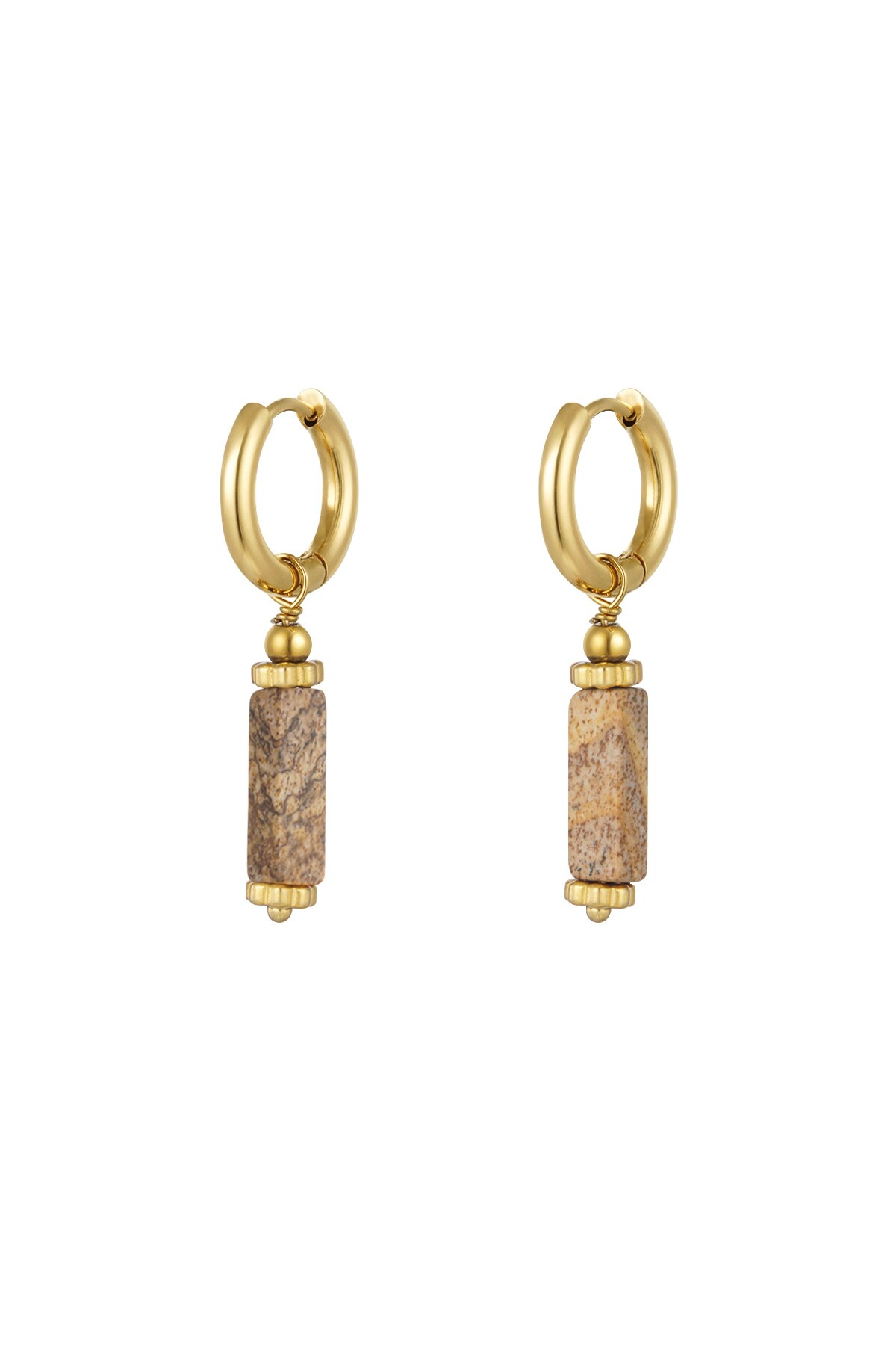 Rectangular stone earrings - Natural stone collection Beige Stainless Steel 