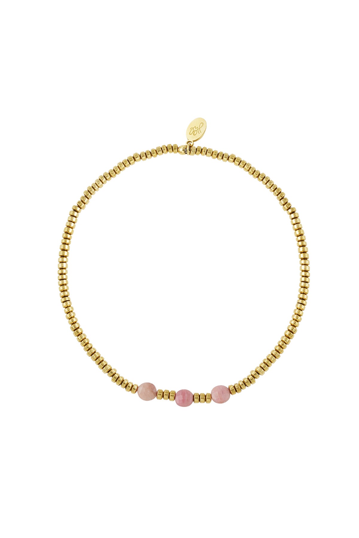 Bracelet 3 large beads - gold/pink Stone h5 