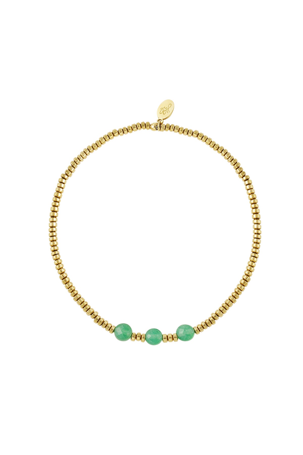 Bracelet 3 large beads - gold/green Stone h5 