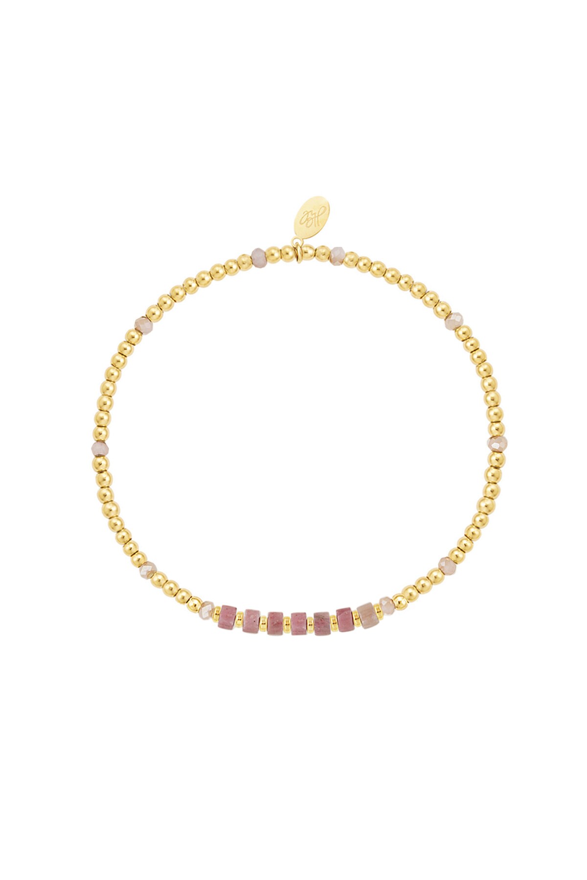 Bracelet different beads - gold/pink Stainless Steel 