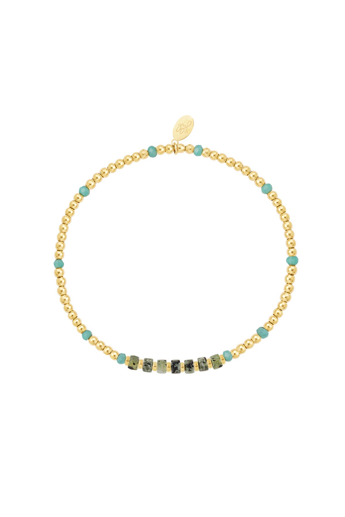 Bracelet different beads - gold/dark green Stainless Steel 