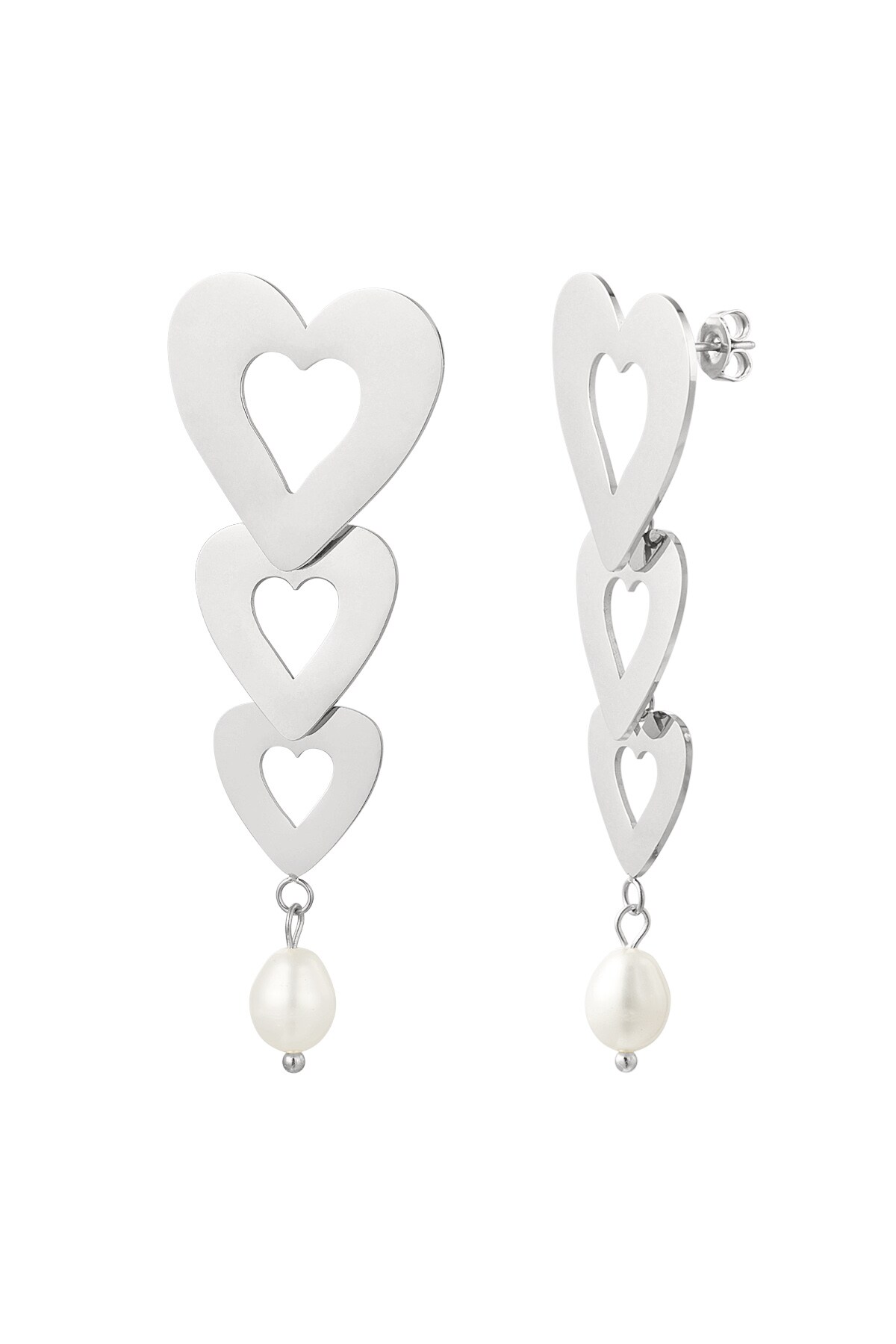 Earrings 3 hearts with pearl - silver Stainless Steel h5 