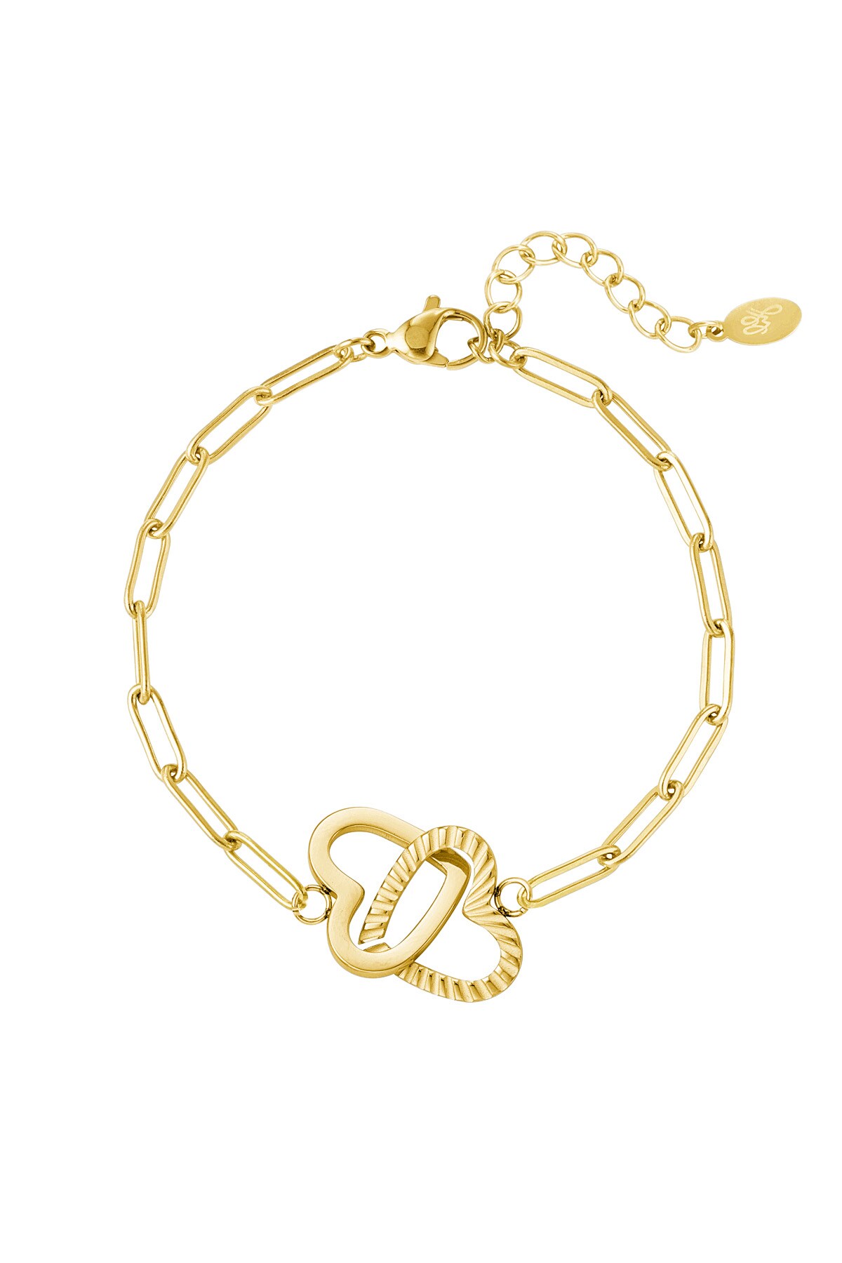 Link bracelet linked hearts - gold Stainless Steel 