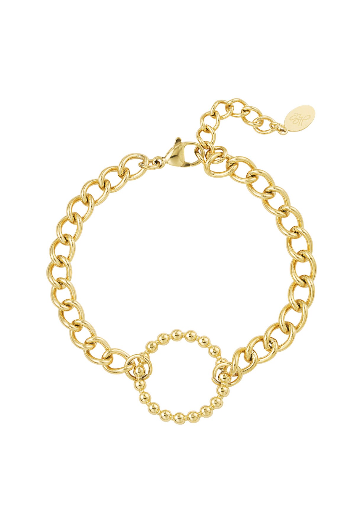 Link bracelet with circle - gold stainless steel 