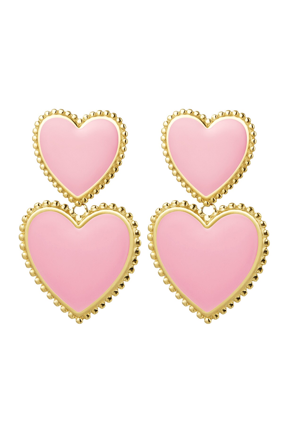 Earrings 2 x heart - pink Pink & Gold Stainless Steel h5 