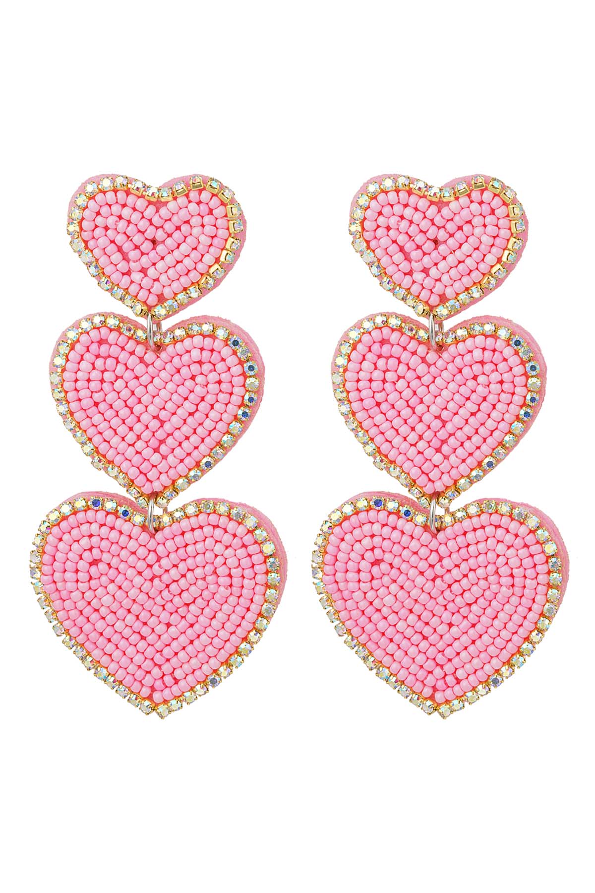 Earrings beads 3 x heart - light pink Glass 