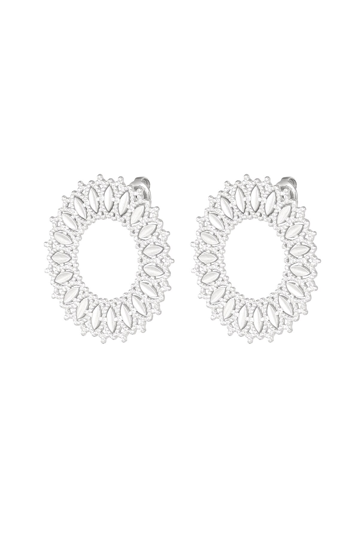 Round flower earrings - Silver color h5 