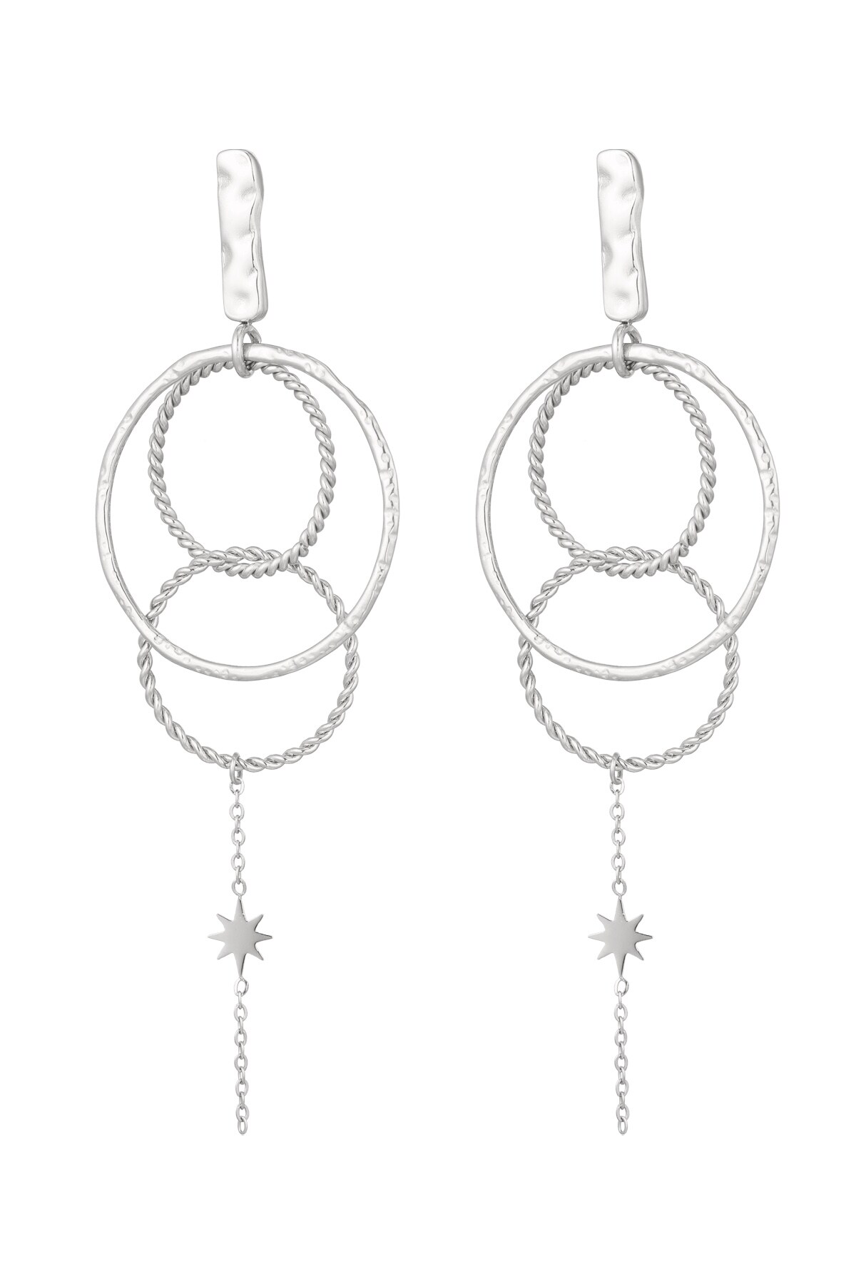 Earrings circles with chain - Silver color h5 